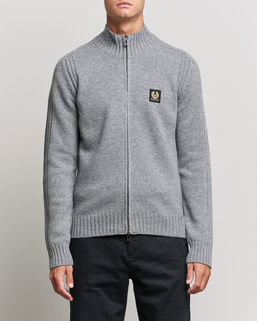 Hombres | Jerséis y prendas de punto | Belstaff | Watch Full Zip Wool Cardigan Pale Grey Melange