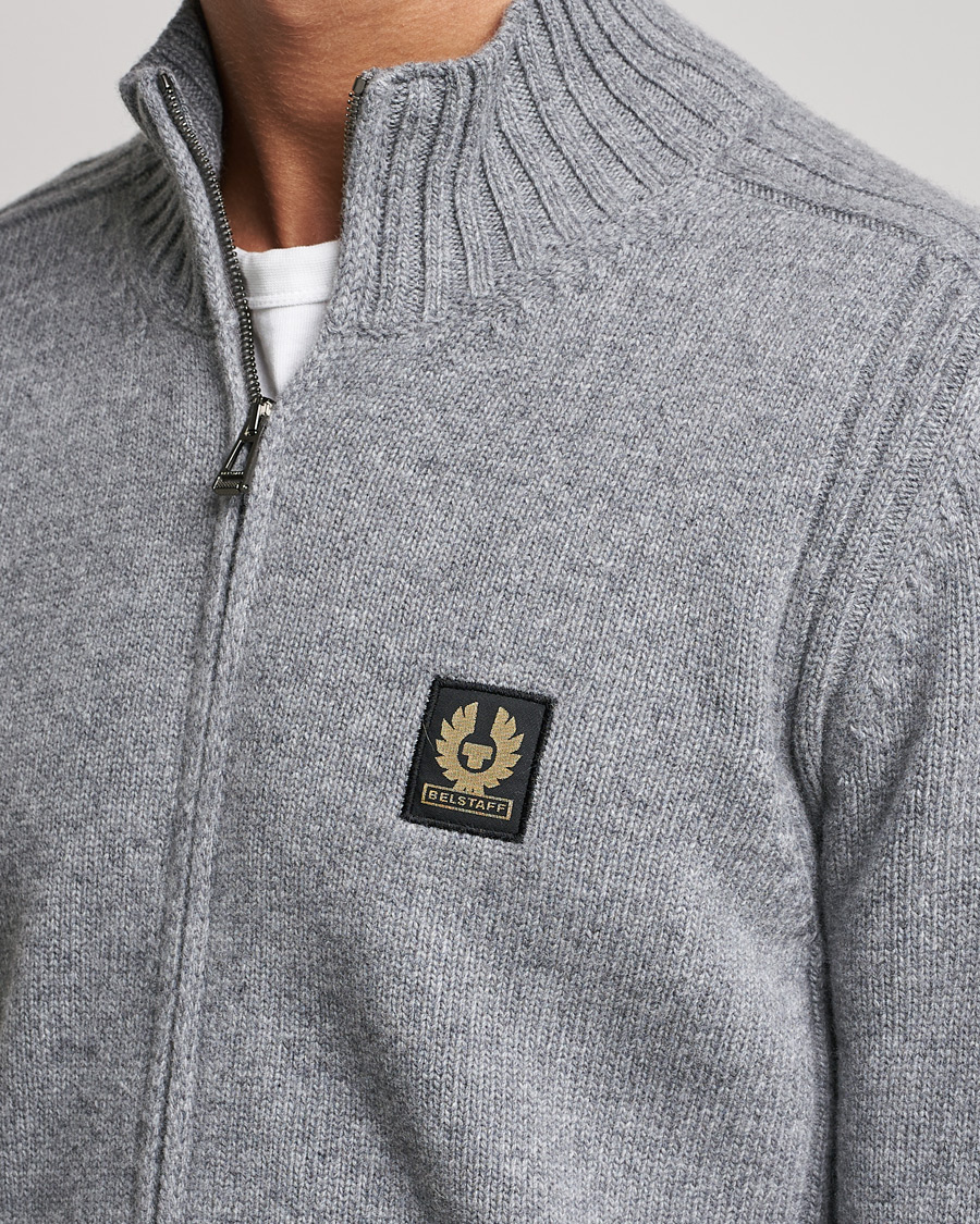 Hombres | Jerséis y prendas de punto | Belstaff | Watch Full Zip Wool Cardigan Pale Grey Melange