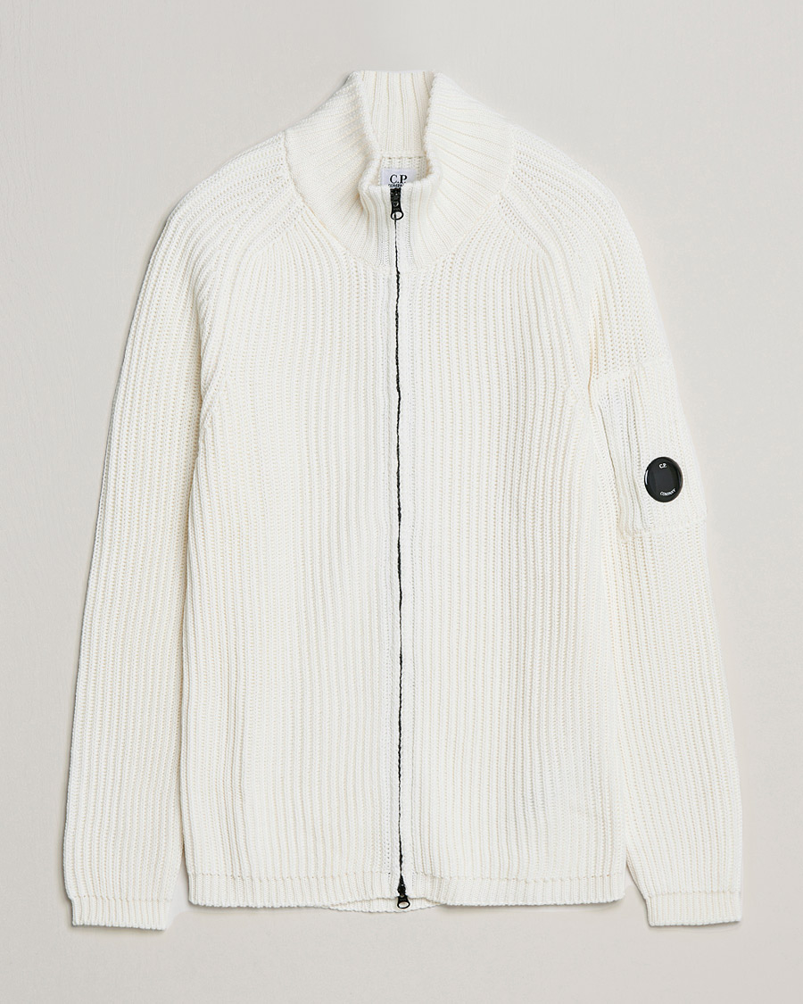 Hombres | Jerséis y prendas de punto | C.P. Company | Merino Wool Full Zip Lens Cardigan White