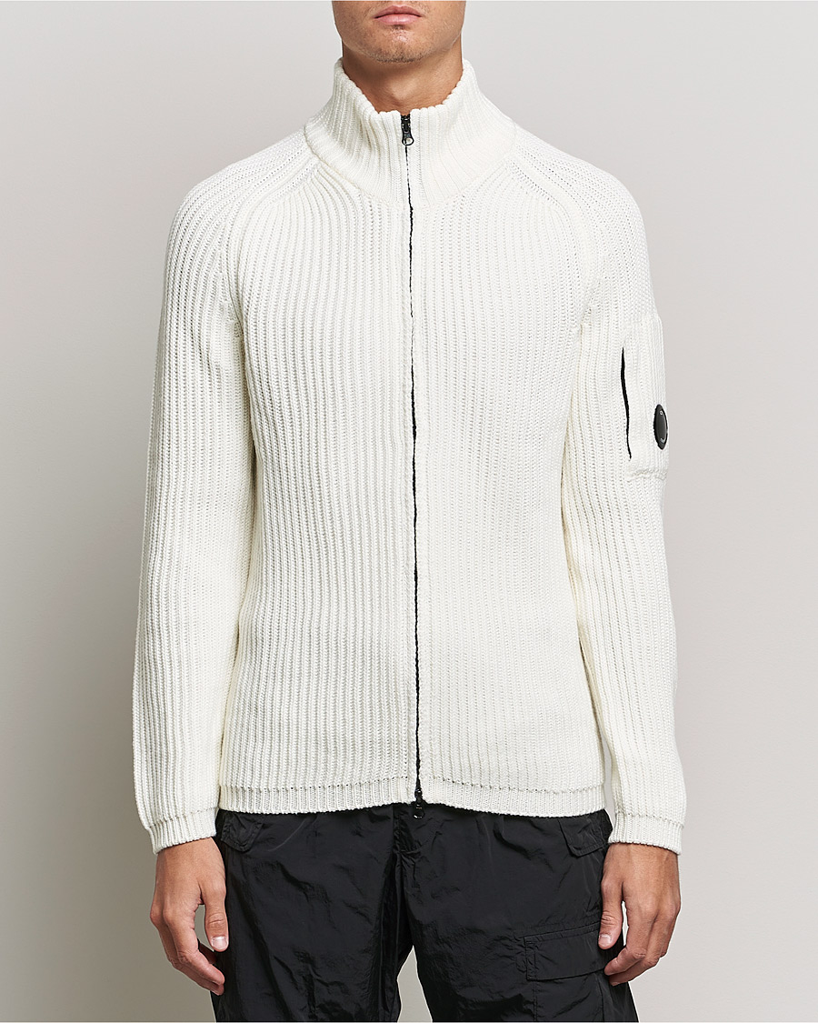 Hombres | Jerséis y prendas de punto | C.P. Company | Merino Wool Full Zip Lens Cardigan White