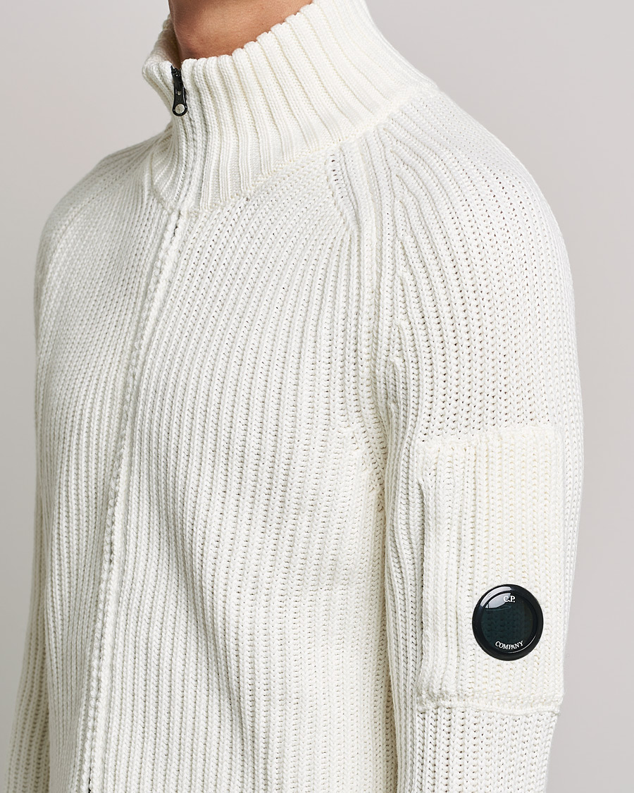 Hombres | Jerséis y prendas de punto | C.P. Company | Merino Wool Full Zip Lens Cardigan White