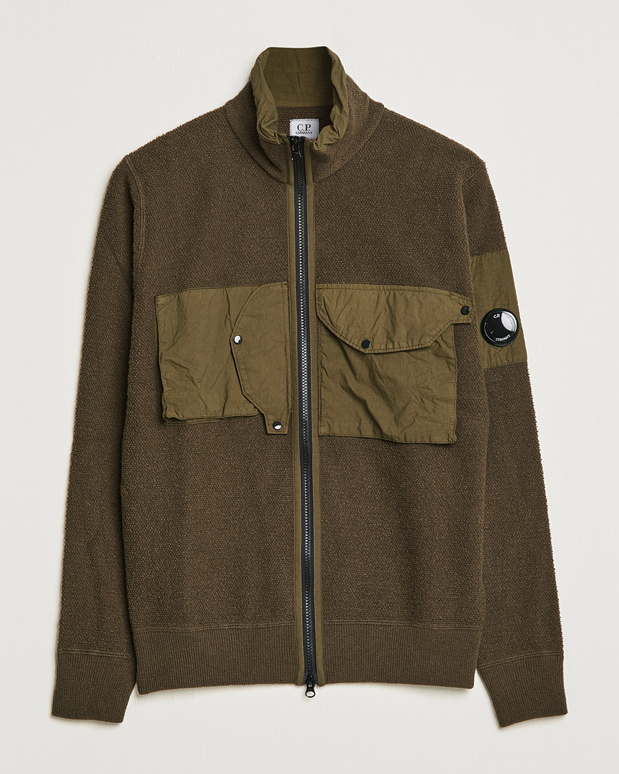 Hombres | Jerséis y prendas de punto | C.P. Company | Lambswool Pocket Full Zip Sweat Green