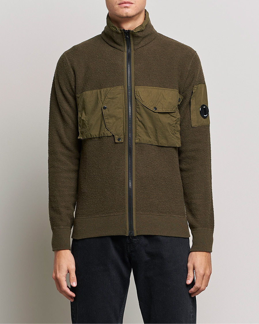 Hombres | Jerséis y prendas de punto | C.P. Company | Lambswool Pocket Full Zip Sweat Green