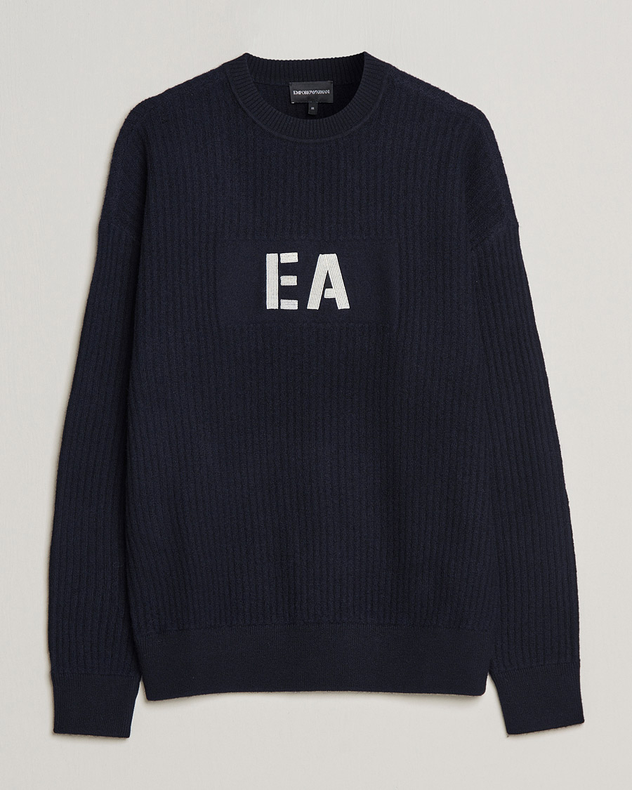 Hombres | Jerséis y prendas de punto | Emporio Armani | Wool Logo Sweater Navy