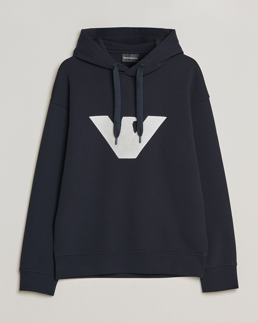 Hombres | Jerséis y prendas de punto | Emporio Armani | Cotton Eagle Hoodie Navy