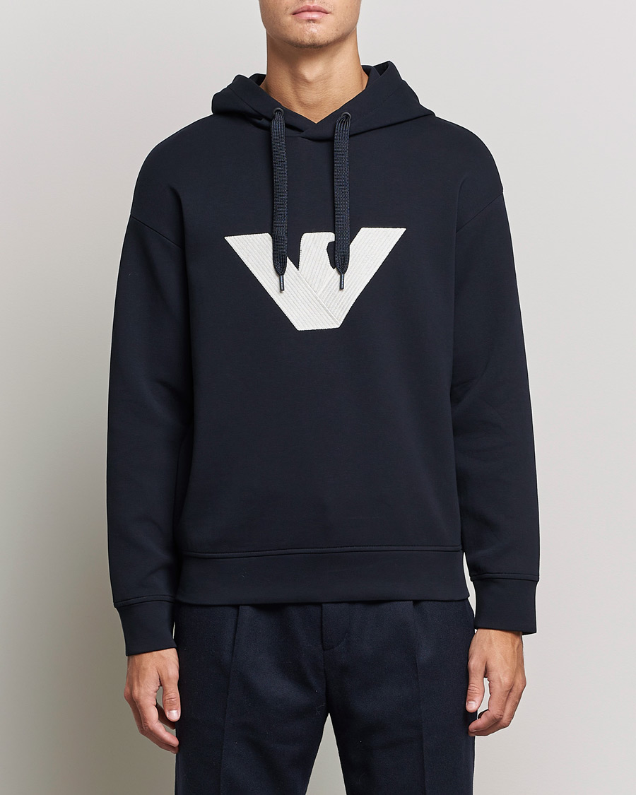 Hombres | Jerséis y prendas de punto | Emporio Armani | Cotton Eagle Hoodie Navy