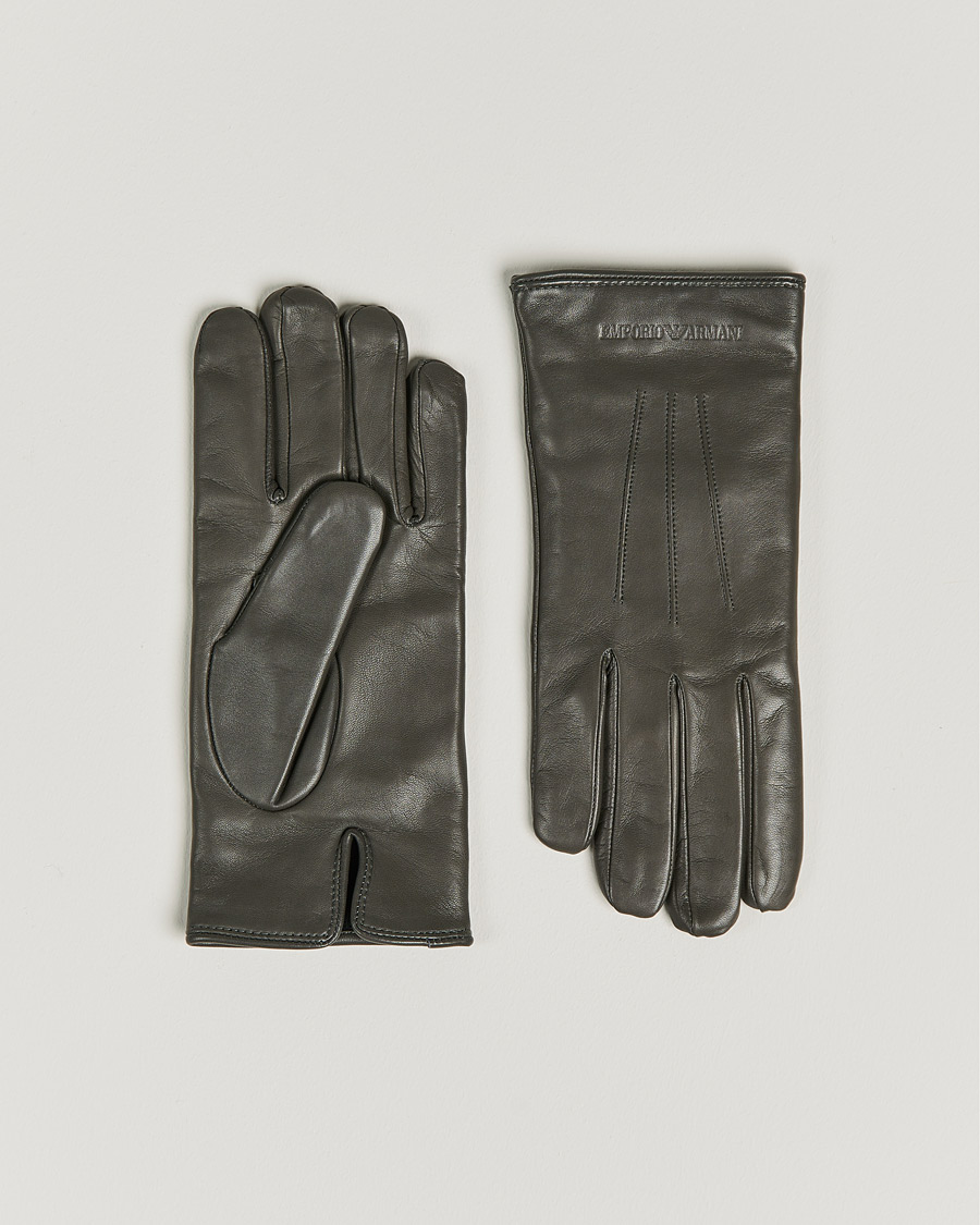 Hombres | Emporio Armani Leather Gloves Grey | Emporio Armani | Leather Gloves Grey