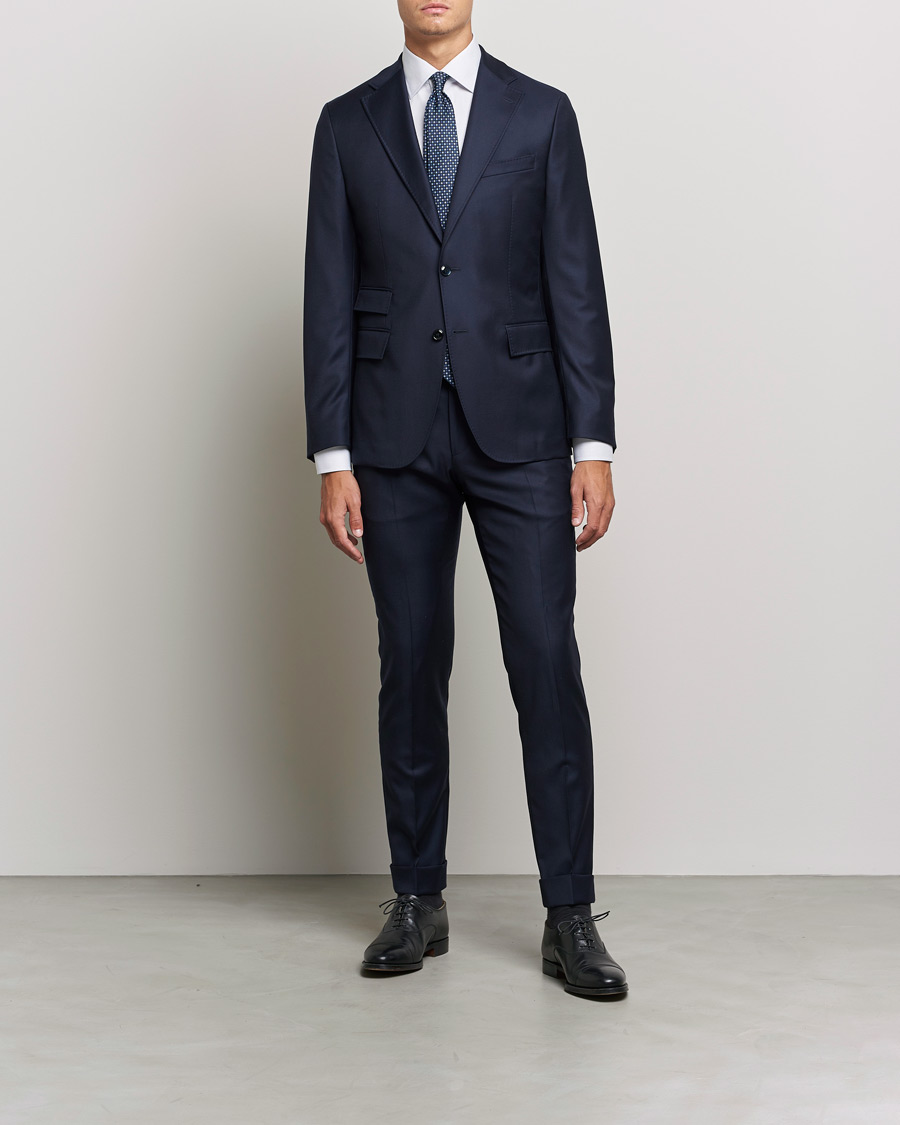 Hombres | Camisas | Eton | Hairline Striped Slim Twill Shirt Navy Blue