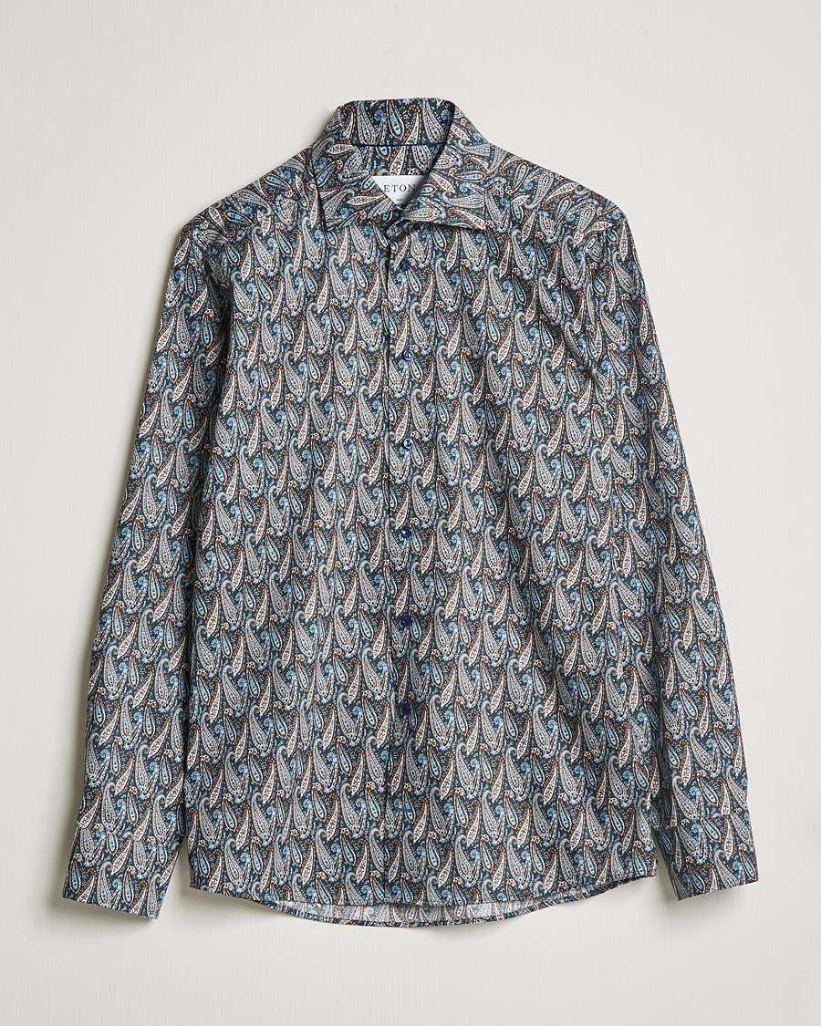 Hombres | Camisas | Eton | Paisley Signature Twill Slim Shirt Navy Blue