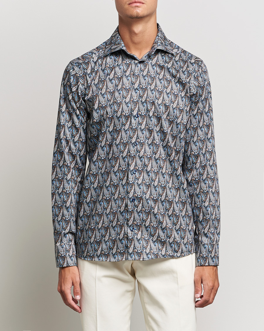 Hombres | Camisas | Eton | Paisley Signature Twill Slim Shirt Navy Blue