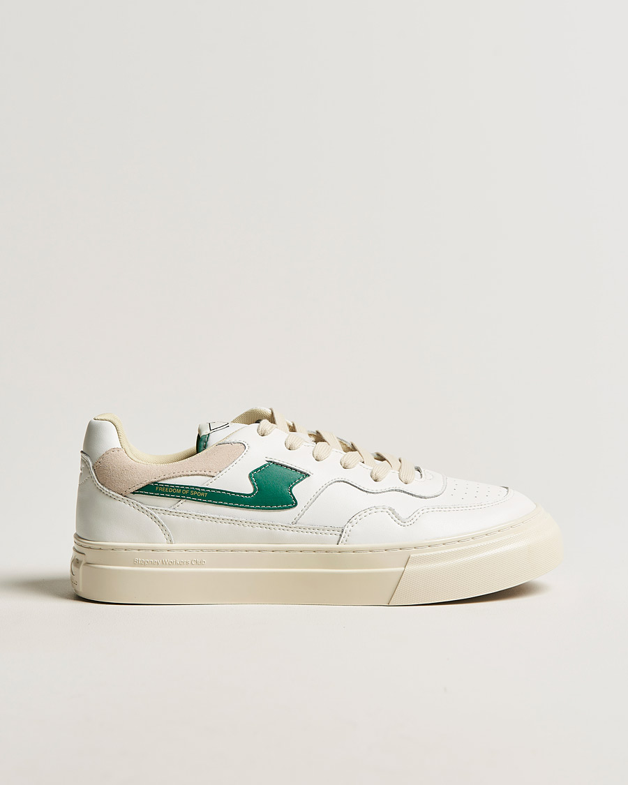 Hombres | Stepney Workers Club Pearl S-Strike Leather Sneaker White Green | Stepney Workers Club | Pearl S-Strike Leather Sneaker White Green
