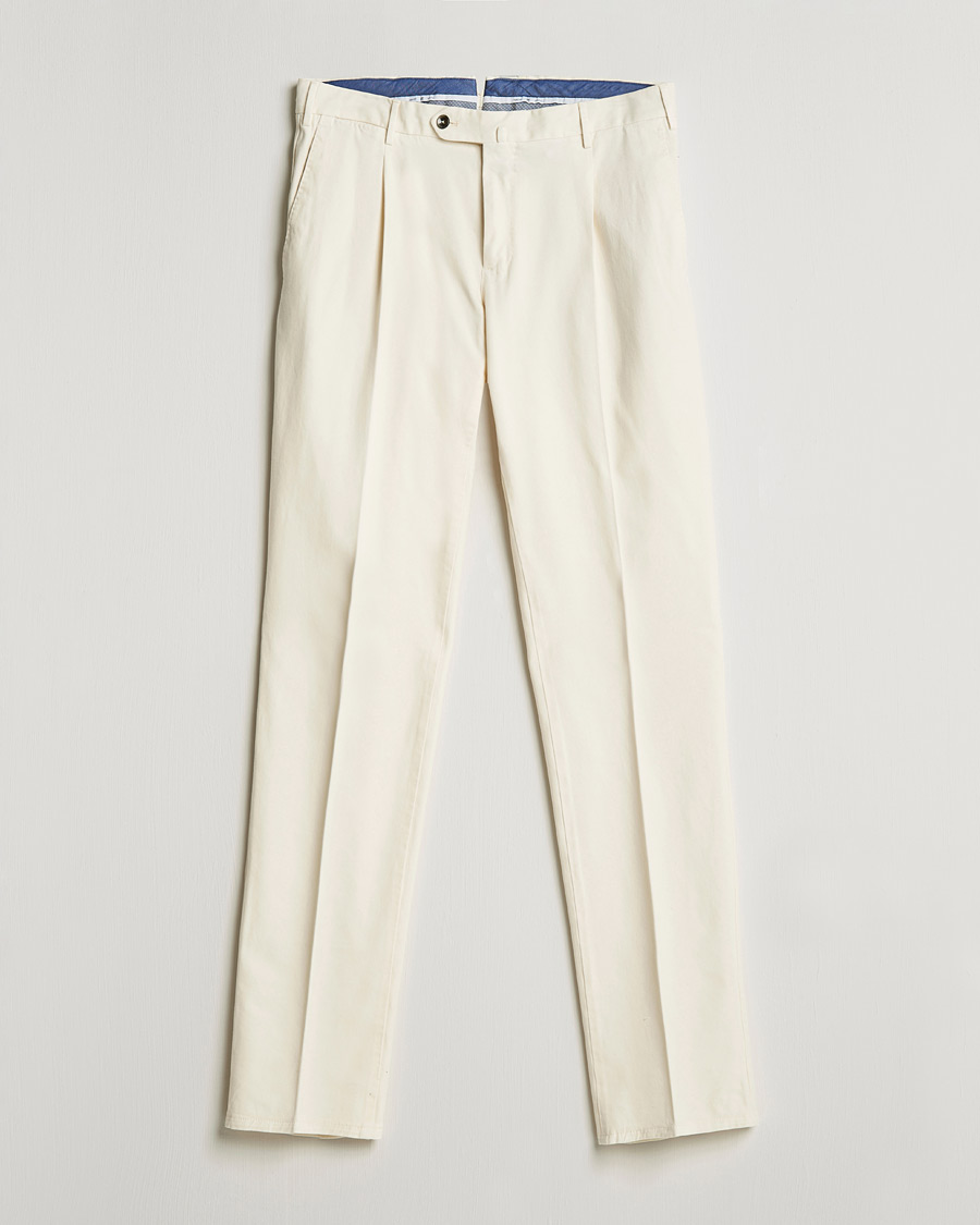 Hombres | Pantalones | PT01 | Slim Fit Pleated Cotton Stretch Chinos Off White