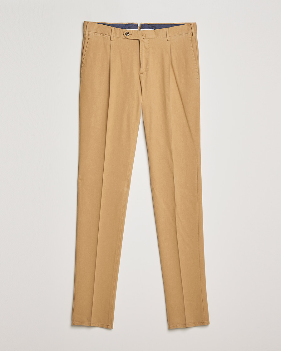 Hombres | Pantalones | PT01 | Slim Fit Pleated Cotton Stretch Chinos Khaki