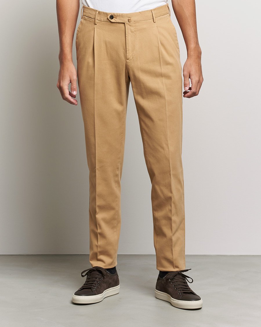 Hombres | Pantalones | PT01 | Slim Fit Pleated Cotton Stretch Chinos Khaki