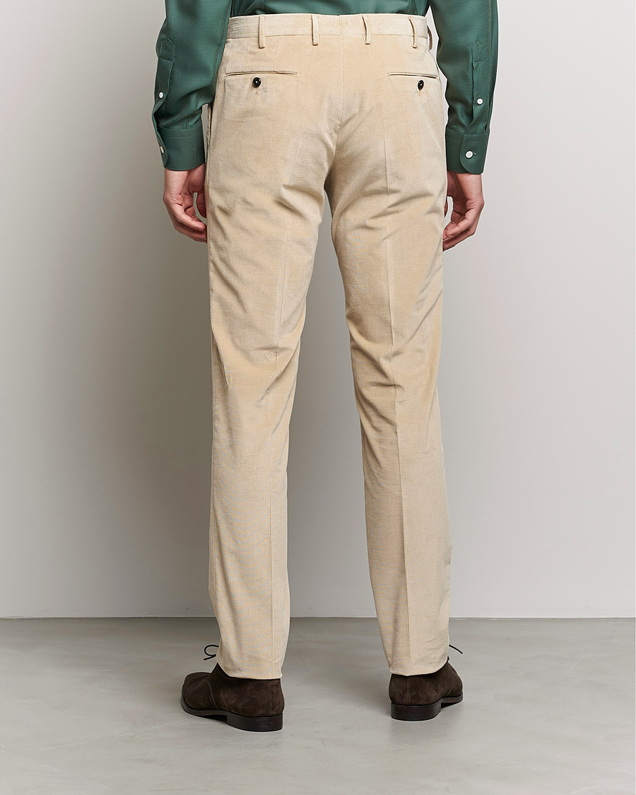 Hombres | Pantalones | PT01 | Slim Fit Pleated Corduroy Trousers Light Beige
