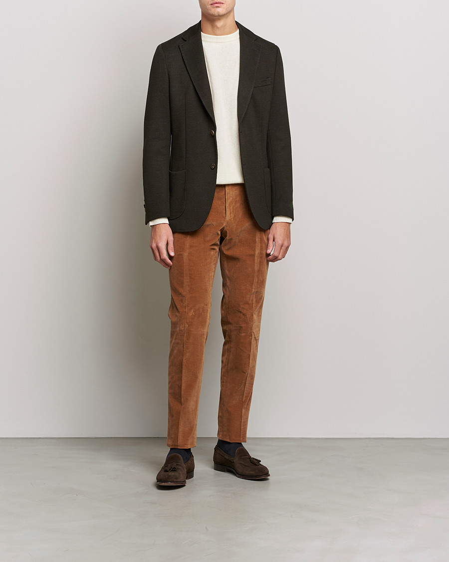 Hombres | Pantalones | PT01 | Slim Fit Pleated Corduroy Trousers Caramel