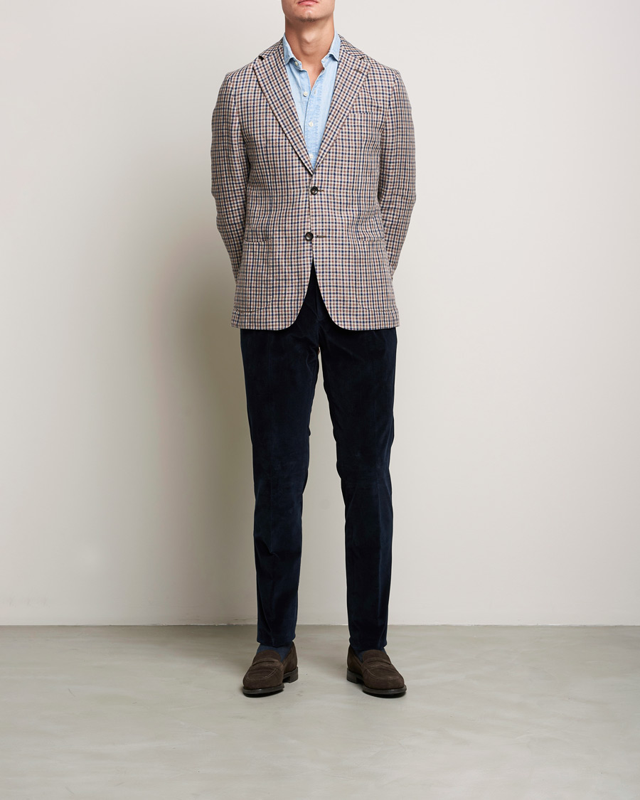 Hombres | Pantalones | PT01 | Slim Fit Pleated Corduroy Trousers Navy