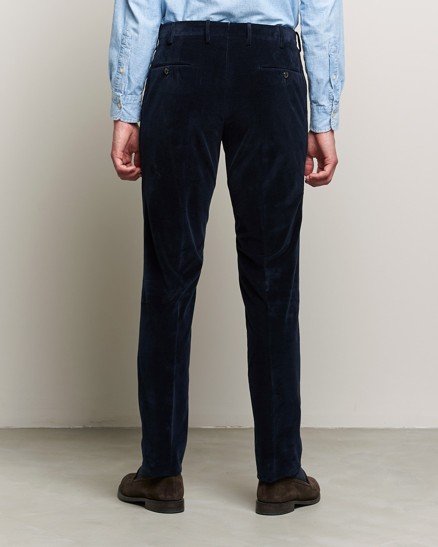 Hombres | Pantalones | PT01 | Slim Fit Pleated Corduroy Trousers Navy