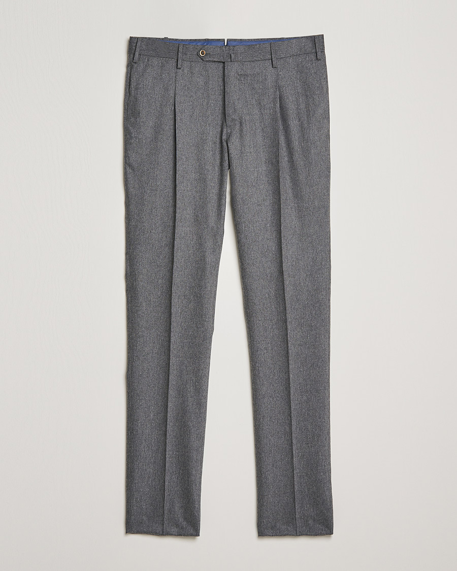 Hombres | Pantalones | PT01 | Slim Fit Pleated Flannel Trousers Light Grey