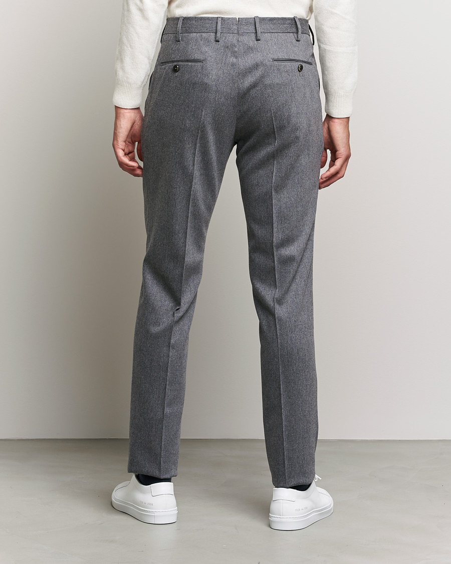 Hombres | Pantalones | PT01 | Slim Fit Pleated Flannel Trousers Light Grey