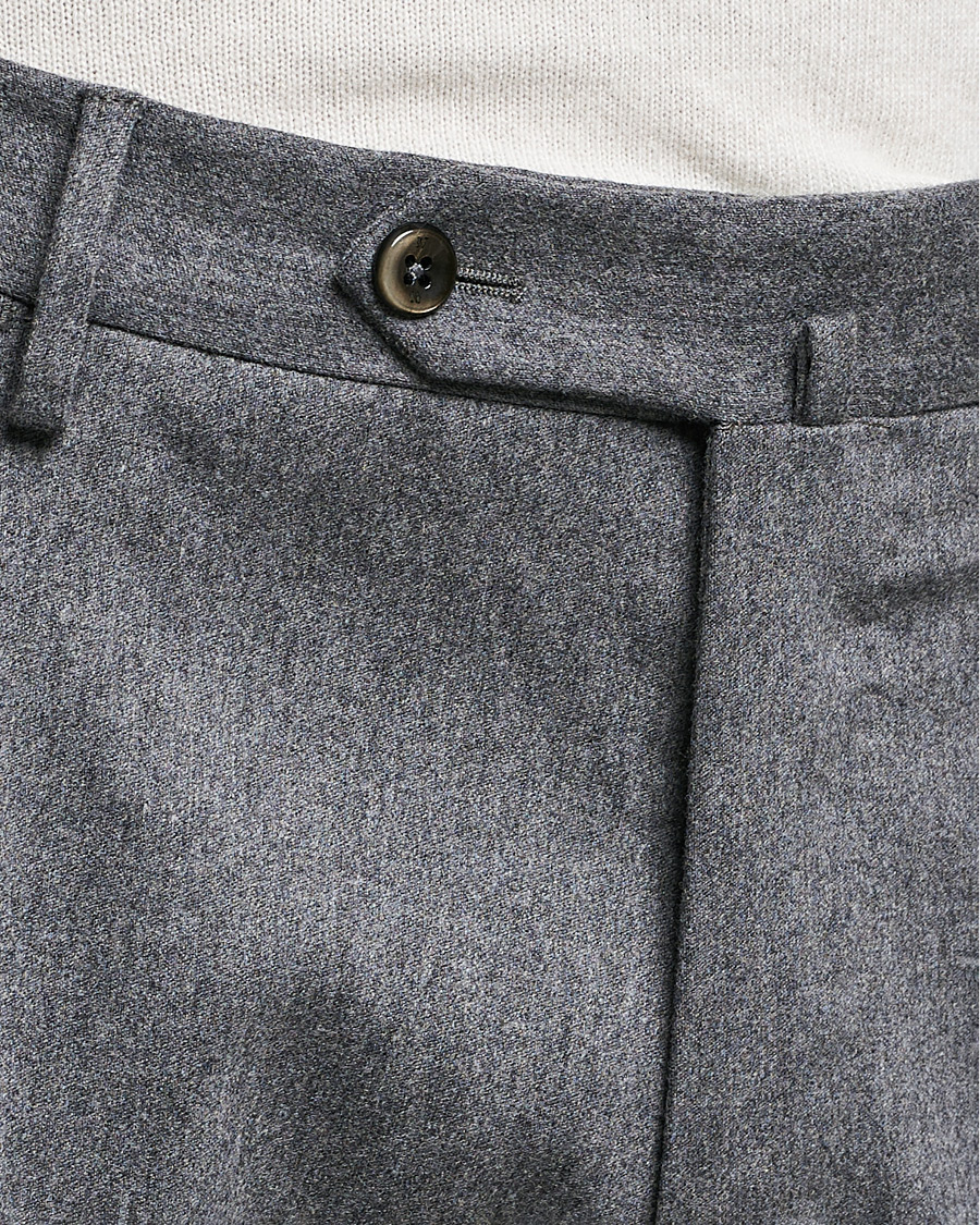 Hombres | Pantalones | PT01 | Slim Fit Pleated Flannel Trousers Light Grey