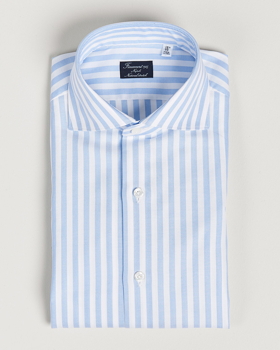Hombres | Camisas | Finamore Napoli | Milano Slim Comfort Shirt Light Blue Stripe