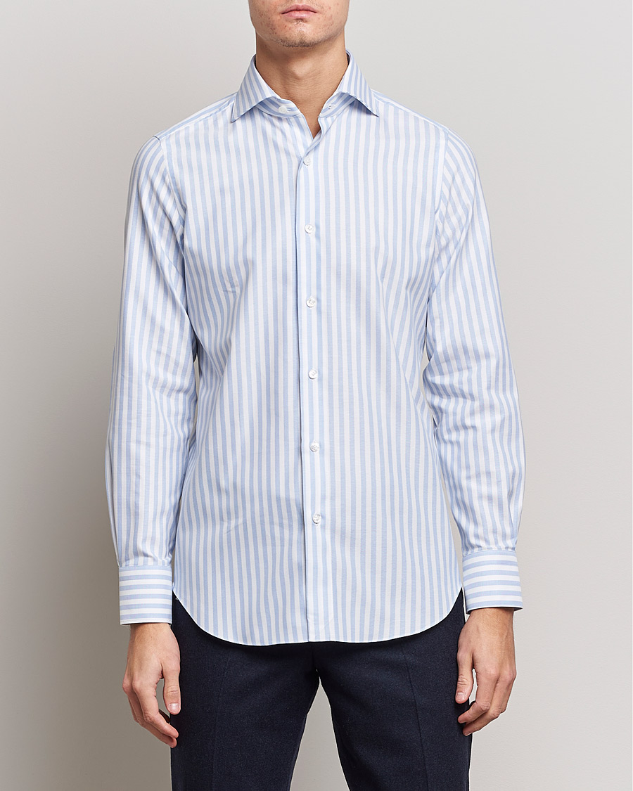 Hombres | Camisas | Finamore Napoli | Milano Slim Comfort Shirt Light Blue Stripe