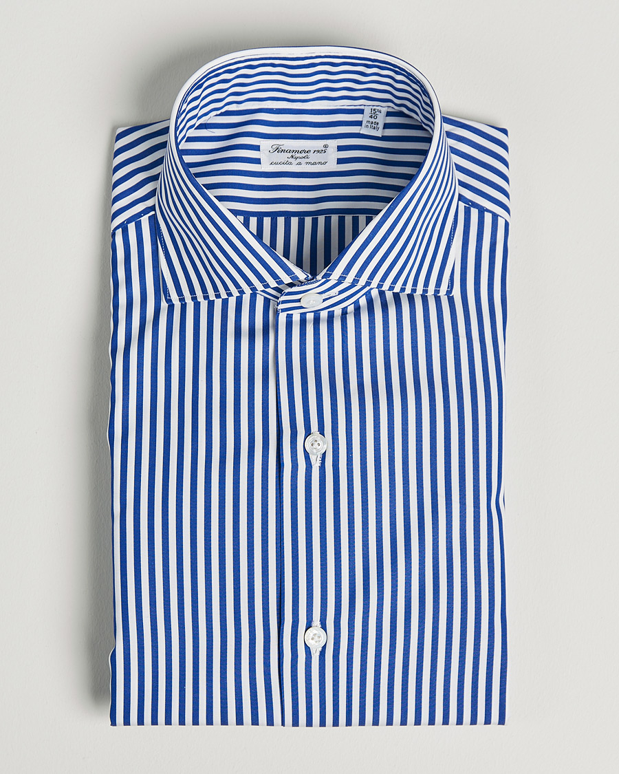 Hombres | Camisas | Finamore Napoli | Milano Slim Dress Shirt Blue Stripe