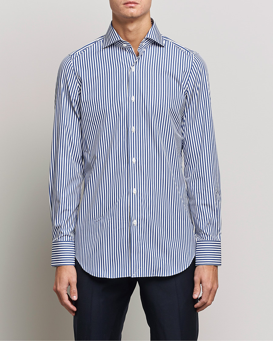 Hombres | Camisas | Finamore Napoli | Milano Slim Dress Shirt Blue Stripe