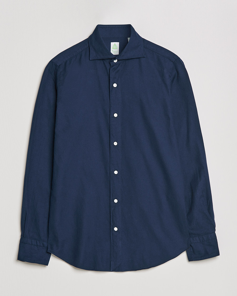 Hombres | Camisas | Finamore Napoli | Tokyo Slim Flannel Shirt Navy