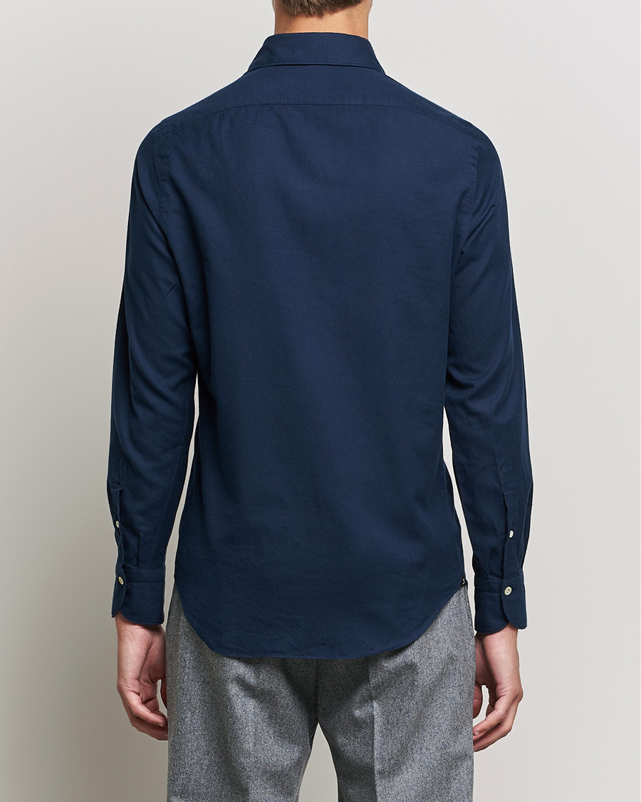 Hombres | Camisas | Finamore Napoli | Tokyo Slim Flannel Shirt Navy