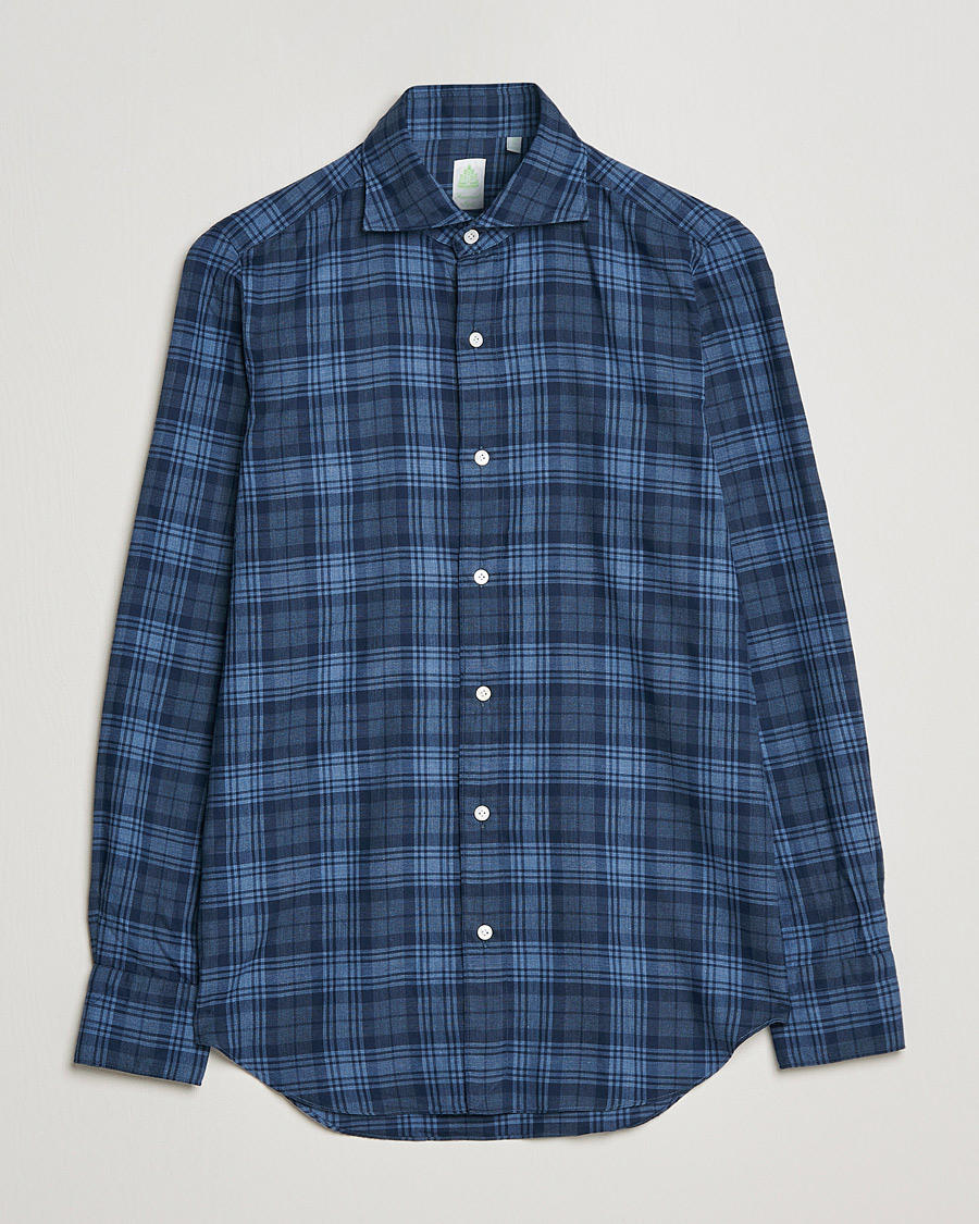 Hombres | Camisas | Finamore Napoli | Tokyo Slim Light Flannel Shirt Navy Check
