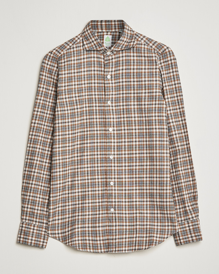 Hombres | Camisas | Finamore Napoli | Tokyo Slim Light Flannel Shirt Brown Check