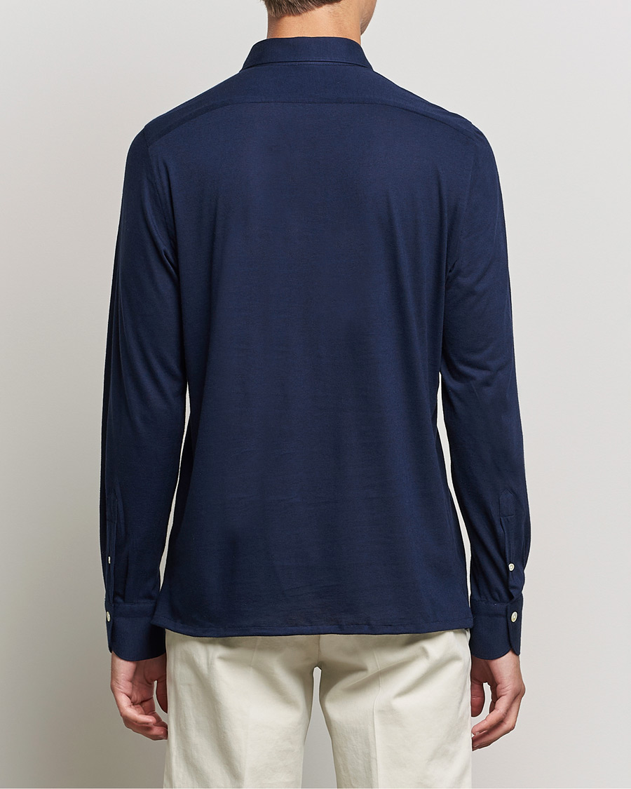 Hombres | Jerséis y prendas de punto | Finamore Napoli | Orlando Cashmere Blend Long Sleeve Polo Navy