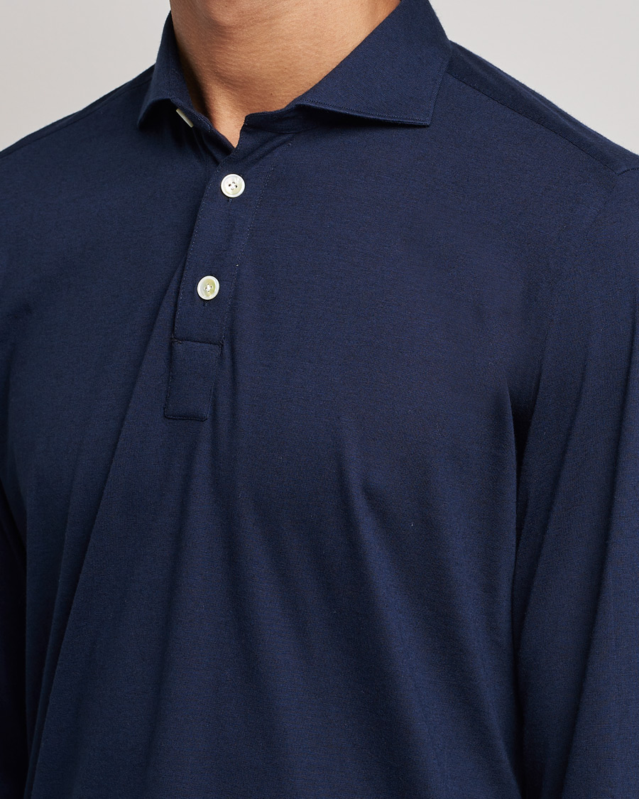 Hombres | Jerséis y prendas de punto | Finamore Napoli | Orlando Cashmere Blend Long Sleeve Polo Navy