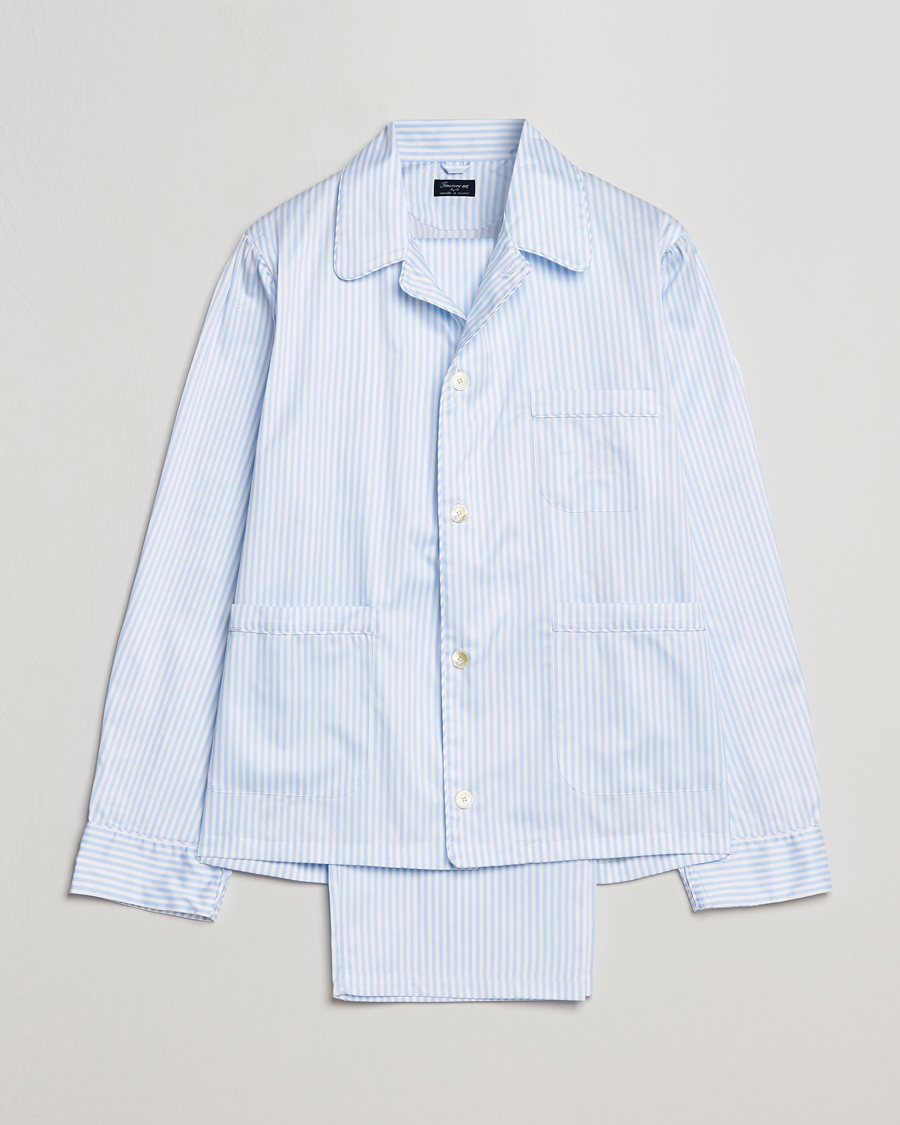 Hombres | Pijamas y batas | Finamore Napoli | Ponente Popeline Pyjamas Light Blue Stripe