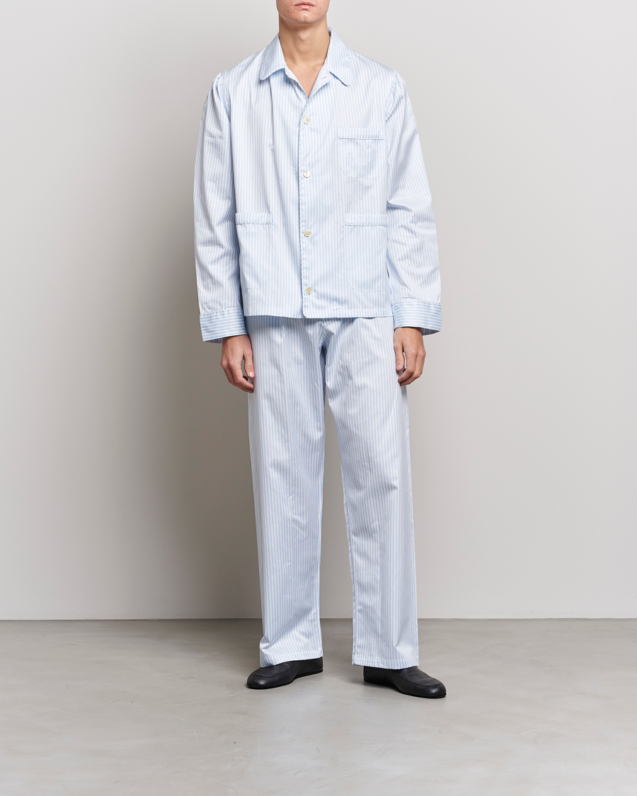 Hombres | Pijamas y batas | Finamore Napoli | Ponente Popeline Pyjamas Light Blue Stripe