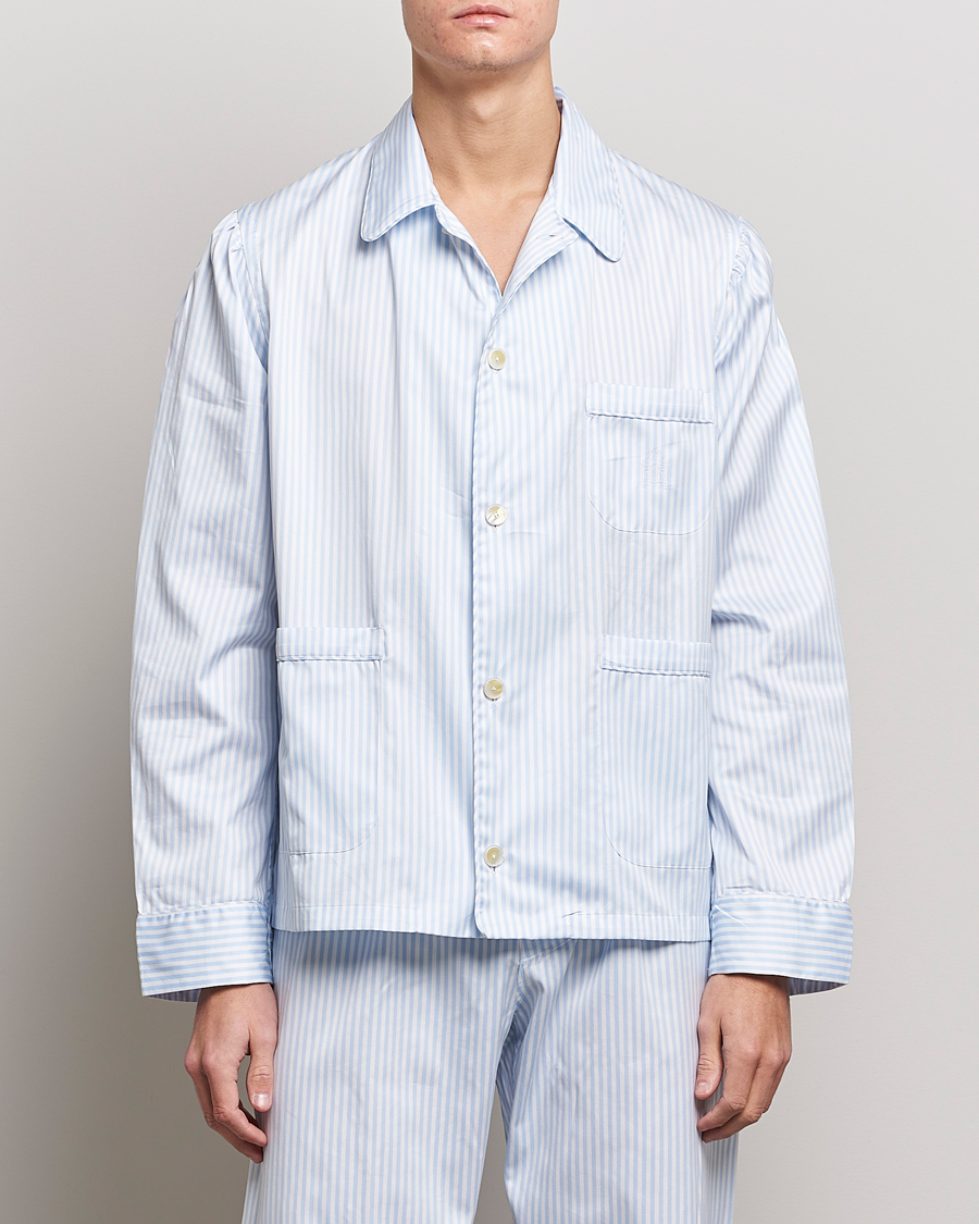 Hombres | Pijamas y batas | Finamore Napoli | Ponente Popeline Pyjamas Light Blue Stripe