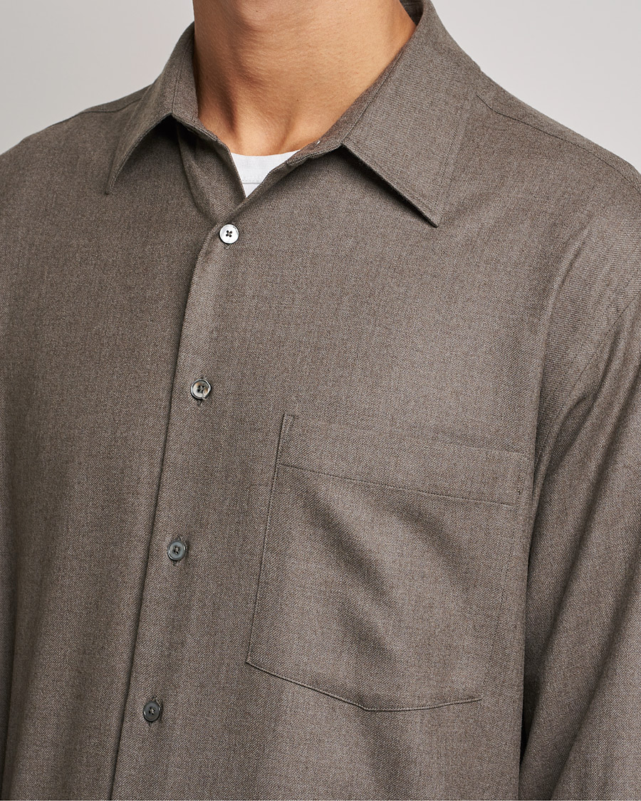Hombres | Camisas | Auralee | Super Light Wool Shirt Dark Brown