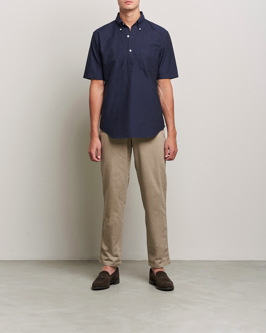 Hombres | Camisas | Kamakura Shirts | Vintage Ivy Short Sleeve Popover Shirt Navy