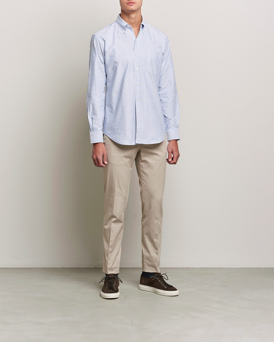 Hombres | Camisas | Kamakura Shirts | Vintage Ivy Striped Oxford BD Shirt Light Blue