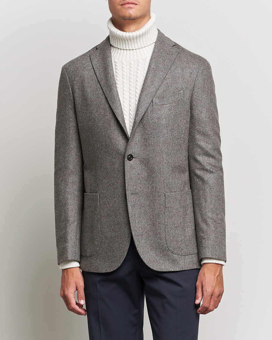 Hombres | Blazers | Boglioli | K Jacket Herringbone Wool Blazer Light Grey