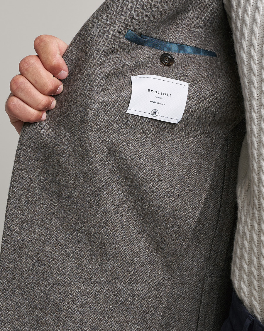 Hombres | Blazers | Boglioli | K Jacket Herringbone Wool Blazer Light Grey