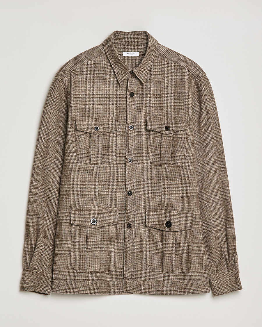 Hombres | Camisas | Boglioli | Check Flannel Overshirt Beige