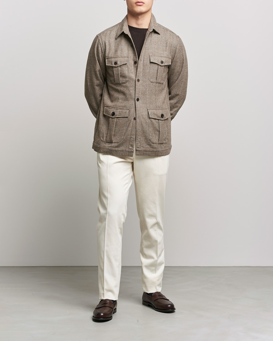 Hombres | Camisas | Boglioli | Check Flannel Overshirt Beige
