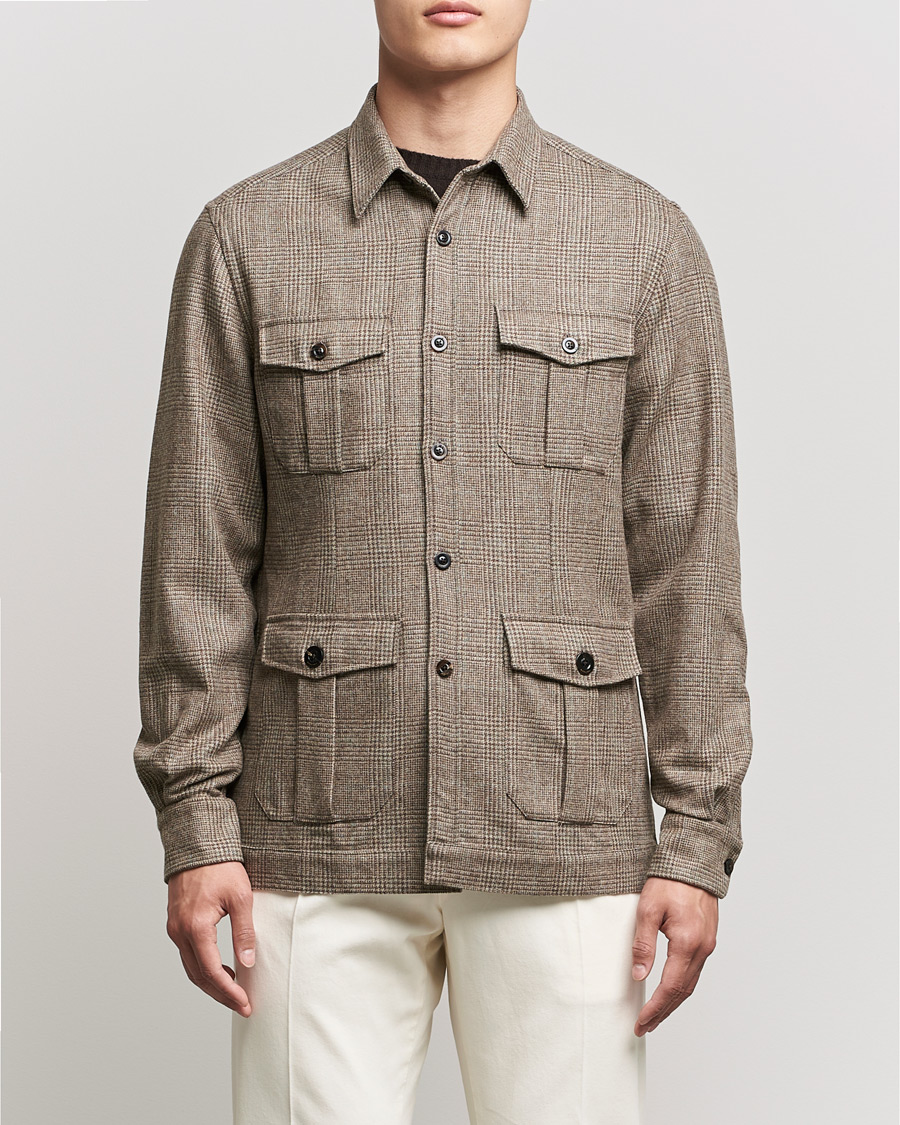 Hombres | Camisas | Boglioli | Check Flannel Overshirt Beige