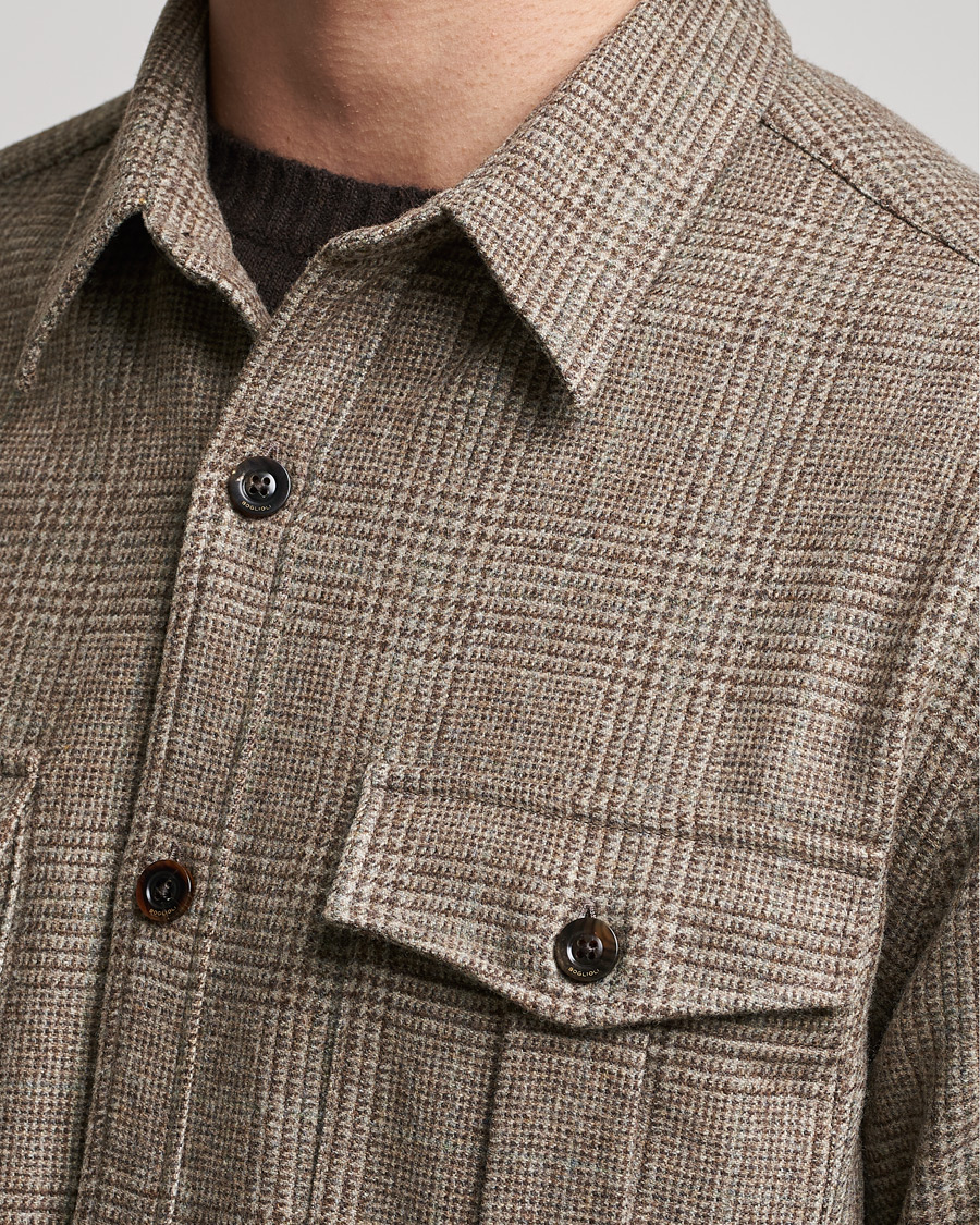 Hombres | Camisas | Boglioli | Check Flannel Overshirt Beige