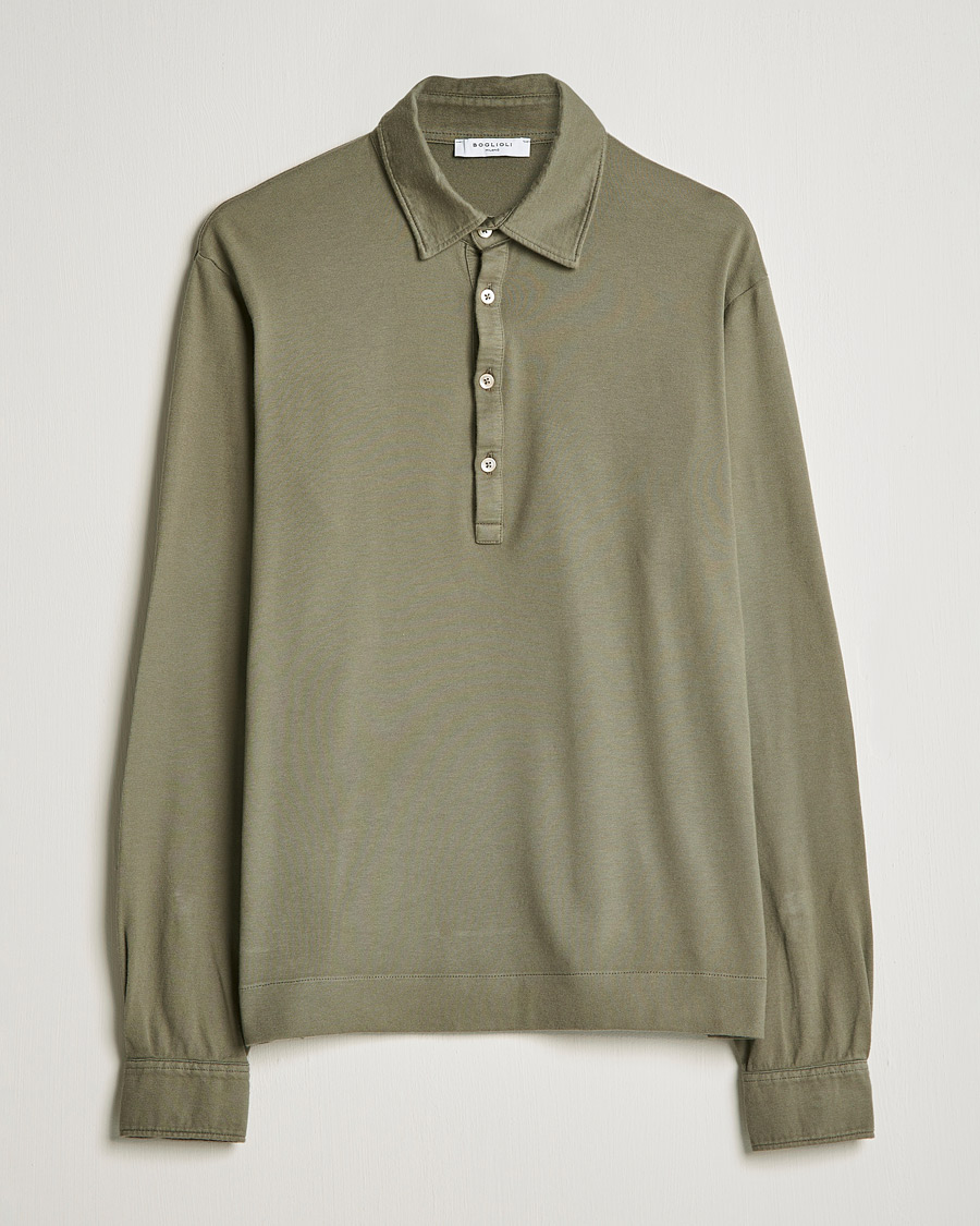 Hombres | Jerséis y prendas de punto | Boglioli | Long Sleeve Polo Shirt Sage Green