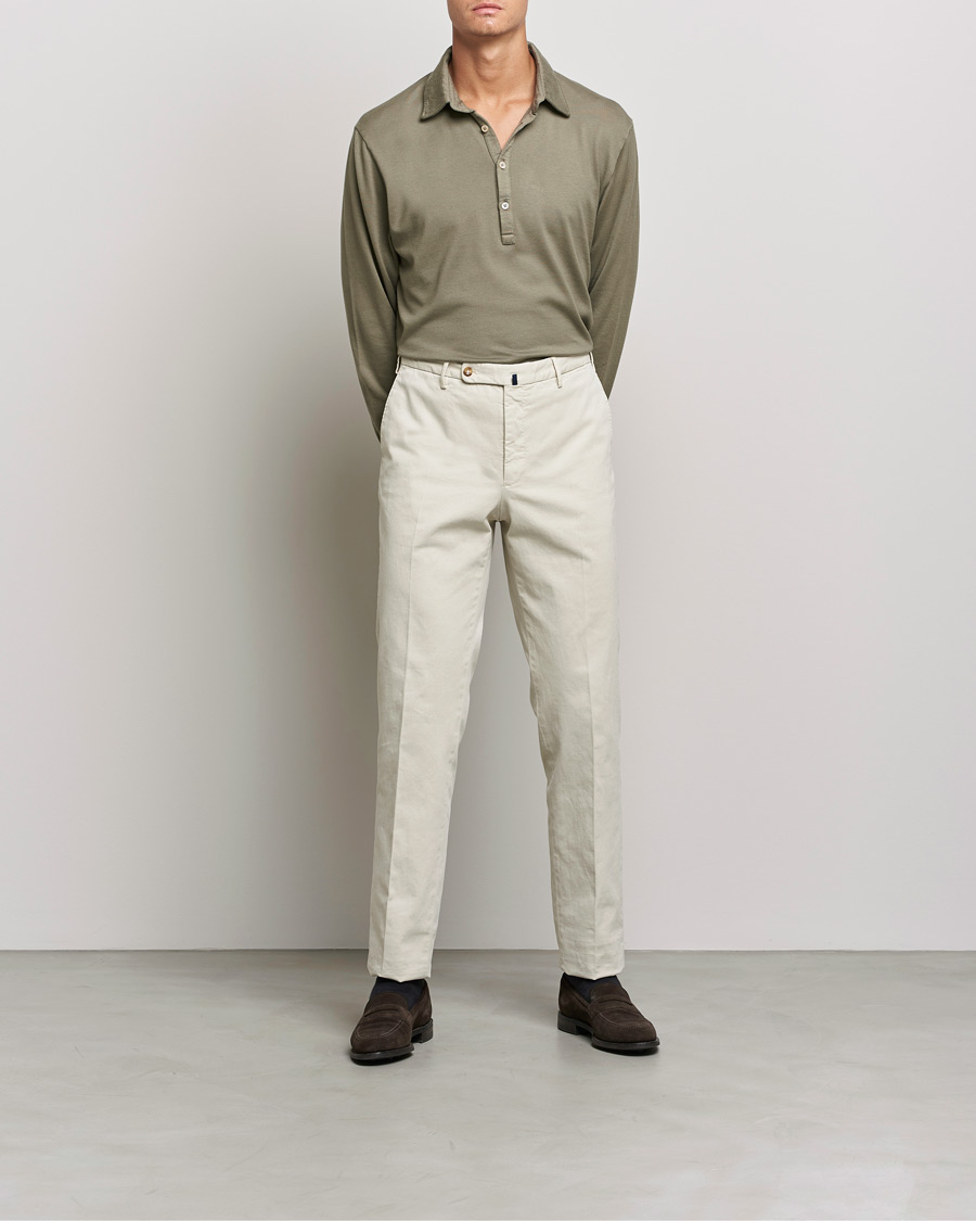 Hombres | Jerséis y prendas de punto | Boglioli | Long Sleeve Polo Shirt Sage Green