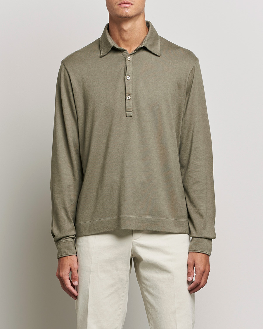 Hombres | Jerséis y prendas de punto | Boglioli | Long Sleeve Polo Shirt Sage Green